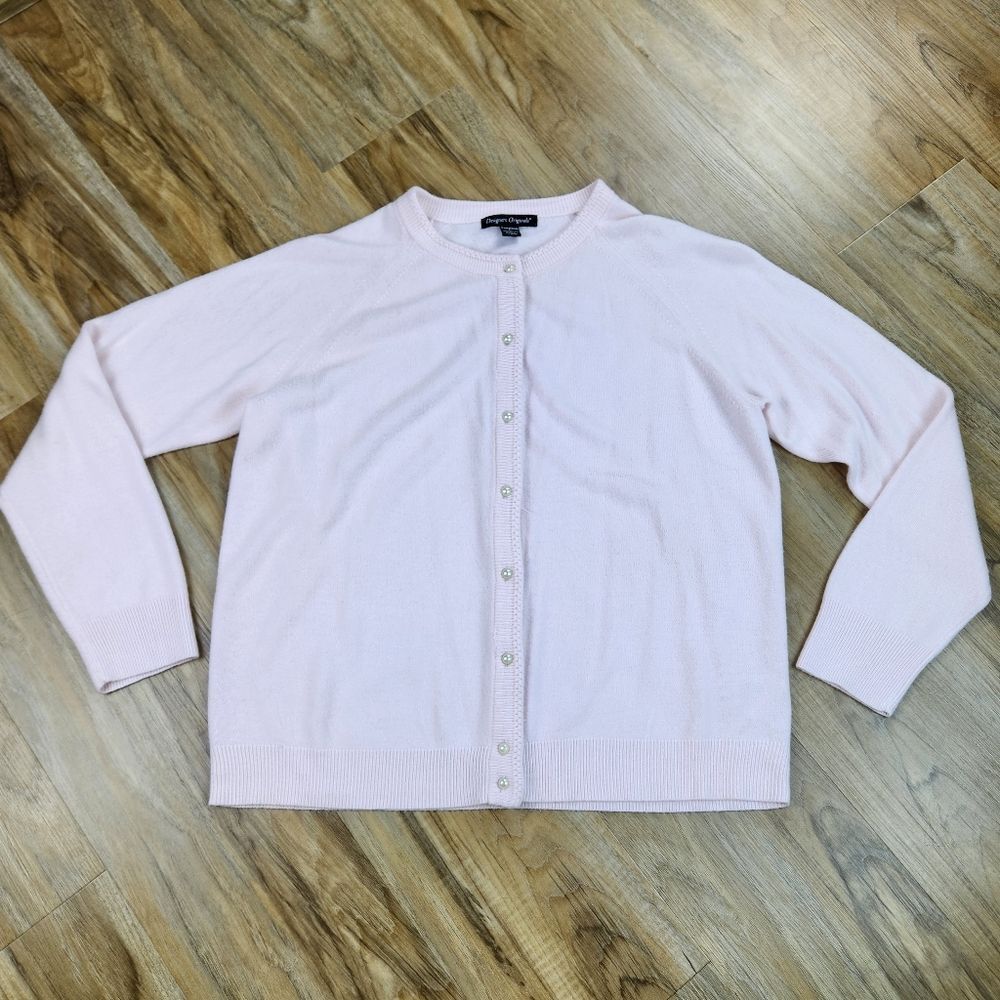 ☔️🔹️Designers Originals Pink Buttoned Long Sleeve Cardigan Sweater Large